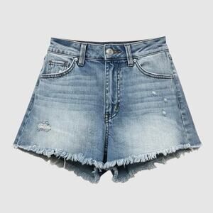 Sky and Sparrow Denim High Rise Distressed Mini Jean Shorts